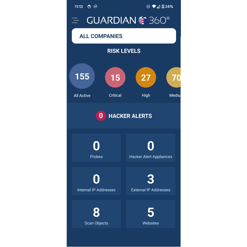 Guardian360 Mobile Dashboard Dark